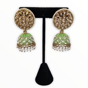Kundan Jhumka Earrings in Green, Gajari, Mint (JIA28)