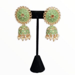 Reverse AD Jhumka Earrings in Montana, Mint, Gajari color - JIA30