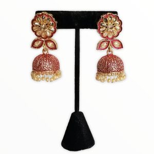 Reverse AD Jhumka Earrings in Rani Pink, Ruby, Gajari color - JIA33