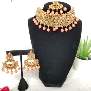 Antique Choker Necklace Set in Oxidized Gold finish - JIA99 (Gajari color)