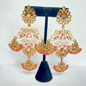 Reverse AD Meenakari Long Earrings in Grey, Gajari, White color - JIA9