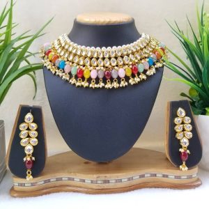 Kundan Necklace Set with Meenakari work in Multicolor JIA155