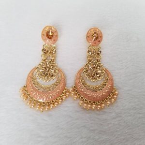Reverse AD / Meenakari / Minakari Gold plated Chandbali Earrings Green, Peach, Ruby JIA281