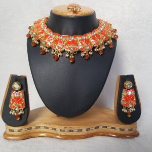 Traditional Meenakari/Minakari Necklace Set in Orange Color JIA528