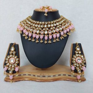 Traditional Heavy Kundan work Necklace Set with Backside Minakari Work in Pink Color and Gold Finish JIA845
