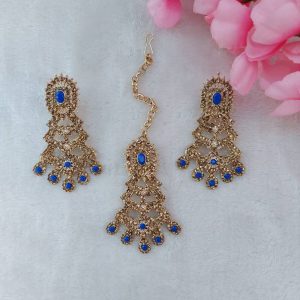 Traditional Reverse AD Maang Tikka Earrings Set in Various Colors JIA856/JIA857/JIA858/JIA859