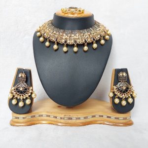 Antique Traditional Minakari/Meenakari Necklace Set in Black Color (JIA1078)