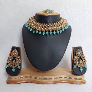 Traditional Reverse AD Necklace Set in Sky Blue Color JIA1116