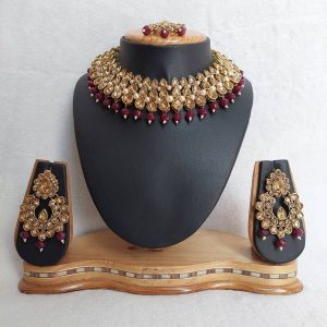 Traditional Reverse AD Necklace Set in Maroon Color JIA1117