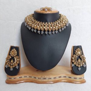 Traditional Reverse AD Necklace Set in Grey Color JIA1118