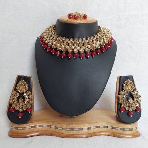 Traditional Reverse AD Necklace Set in Ruby Color JIA1119