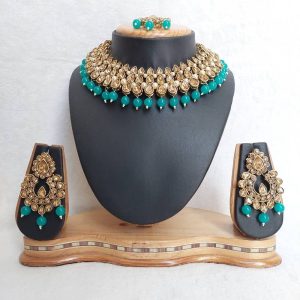 Traditional Reverse AD Necklace Set in Rama Green Color JIA1122