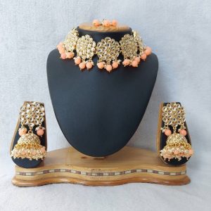 Kundan Choker Necklace Set in Gold finish  JIA1181 (Peach Color)