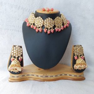 Kundan Choker Necklace Set in Gold finish  JIA1182 (Gajari Color)