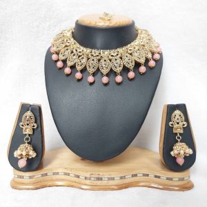 Antique Necklace Set in Gold finish and Peach Color JIA1104