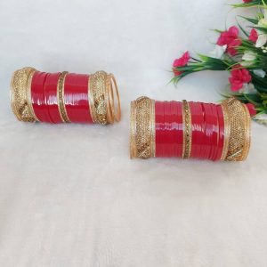 Traditional Stone Chuda/Chura/Chooda Bangles in Red and Gold Finish JIA1224