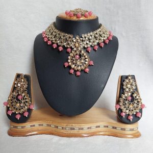 Traditional Reverse AD Necklace Set in Gajari (Carrot) Color JIA1468