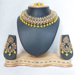 Traditional Reverse AD Necklace Set in Yellow Color JIA1415