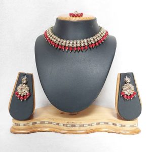 Traditional Reverse AD Necklace Set in Maroon Color JIA1420