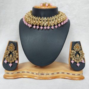 Traditional Reverse AD Necklace Set in Pink Color JIA1430