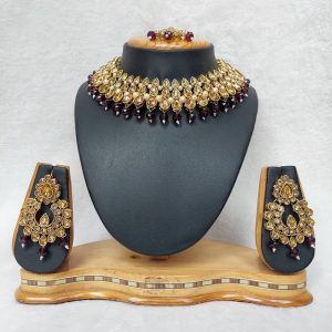 Traditional Reverse AD Necklace Set in Purple Color JIA1432
