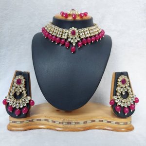 Traditional Kundan Gold Finish Choker Necklace Set in Various Colors