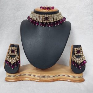 Traditional Kundan Gold Finish Choker Necklace Set in Various Colors