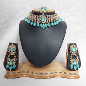 Traditional Kundan Gold Finish Choker Necklace Set in Various Colors