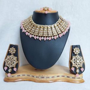 Traditional Kundan Gold Finish Necklace Set in Various Colors
