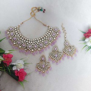 Kundan Necklace Set in Gold finish in Light Purple Color (JIA2085)