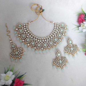 Kundan Necklace Set in Gold finish in Mint Color (JIA2088)