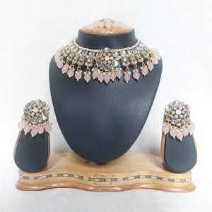 Kundan Necklace Set in Gold finish in Light Peach Color (JIA2098)